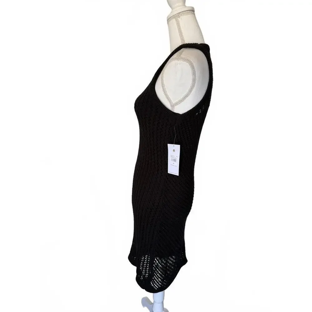 NWT Spiritual Gangster Black Crochet Knit Sleeveless Midi Dress, Medium
